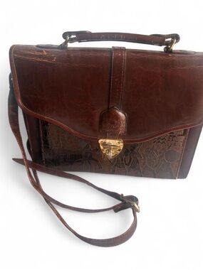 MODA Italian Vintage Brown Leather Crossbody Satchel